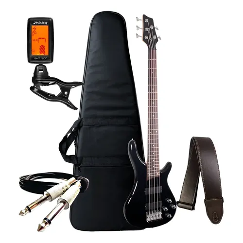 Squier Deluxe Ativo Jazz Bass de 5 cordas cor Sunburst orientação