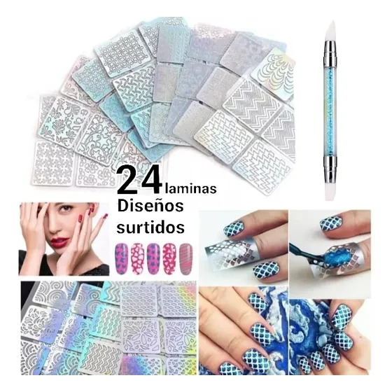 Plantillas Auto Adhesivas Para Uñas, Stenciles, Manicure