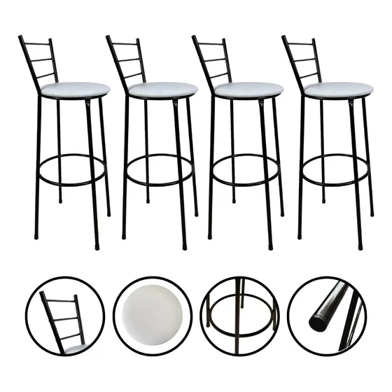 Conjunto 4 Banquetas Altas Redondas Área Externa Gourmet