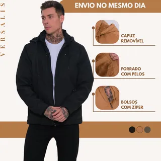 Jaqueta Casaco De Sarja Masculino Forrado PelĂșcia Com Capuz. Jaqueta Casaco De Sarja Masculino Forrado PelĂșcia Com Capuz.