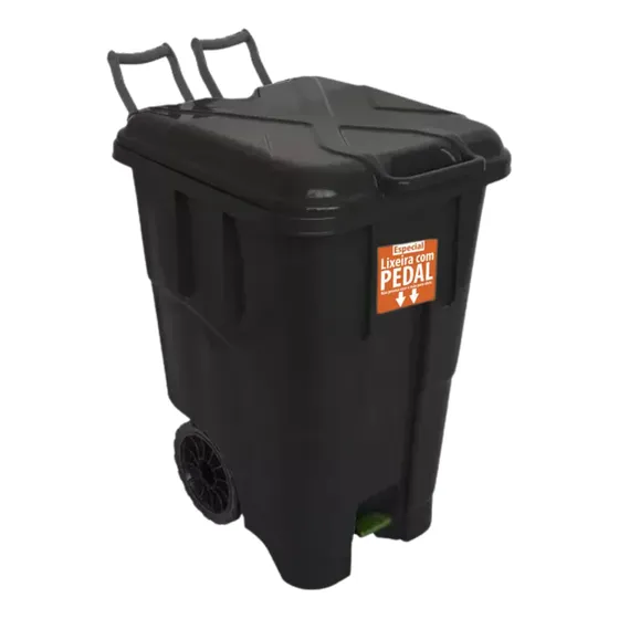 Lixeira Coletora Plástica 90 Litros Com Pedal E Rodas Grande