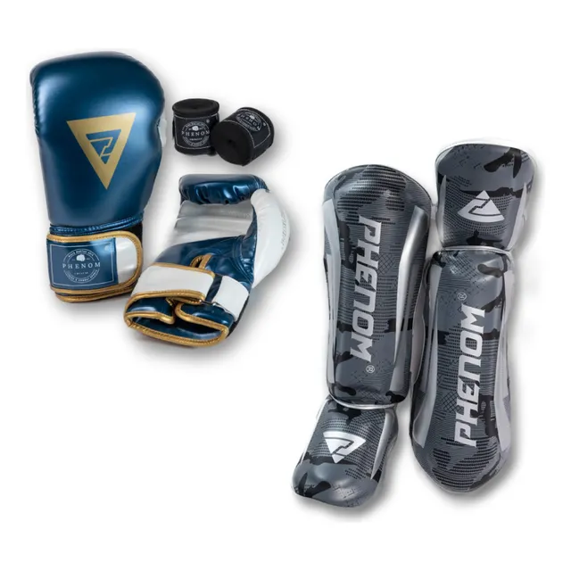 Set Prof. De Combate - Guante + Tibial + Venda 3 Mt - Phenom