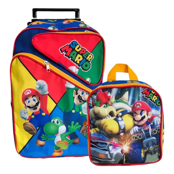 Mochila Infantil Rodinha Lancheira Super Mario Bros