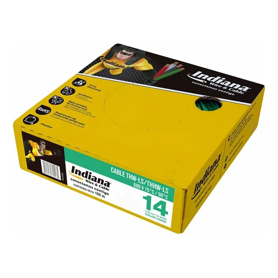 Cable De Cobre Cal. 14 Thw 90ºc 100 Mts Indiana Cubierta Verde