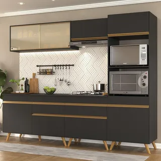 Armårio De Cozinha Completa Modulada Balcão Com Tampo E Torre Quente P/ Forno E Micro-ondas 5 Peças Mp3715 Veneza Gb Multimóveis Preto Armårio De Cozinha Completa Modulada Balcão Com Tampo E Torre Quente P/ Forno E Micro-ondas 5 Peças Mp3715 Veneza Gb Multimóveis Preto