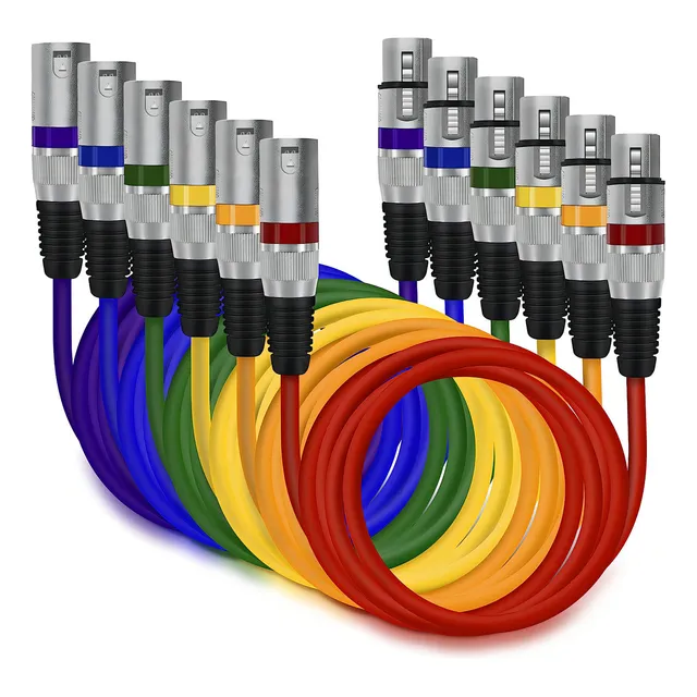 Set 6 Cables Xlr 3 Mts Micrófono Balanceado Macho -hembra 3 Pin