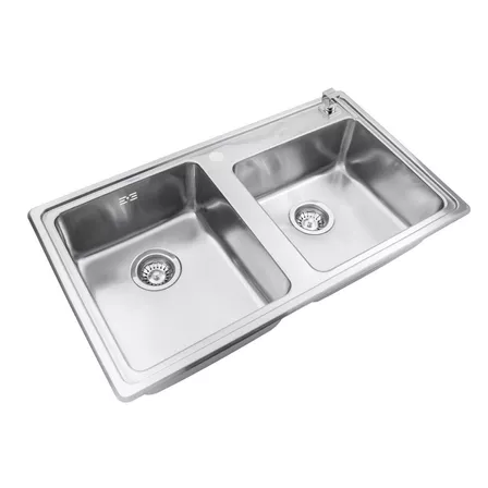 Pileta Bacha Doble De Cocina Johnson Quadra Q85ad Color Plateado