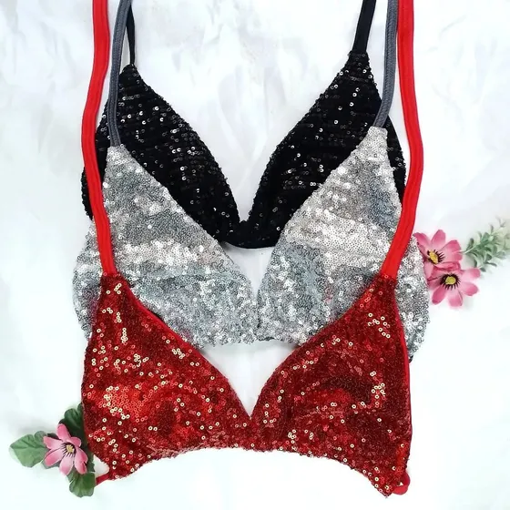 Top Lentejuelas Brillo Crop Top Blusa