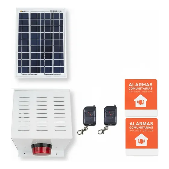 Alarma Comunitaria Solar 20w 2 Tonos + 2 Controles + 2 Placa