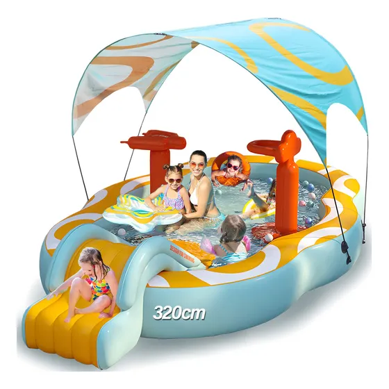 Alberca Rectangular Inflable Piscina Con Tobogán Para Niños Color Azul claro