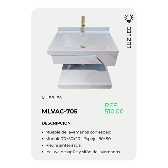 Combo Baño Lavamanos Piedra Sinterizada Espejo Griferia