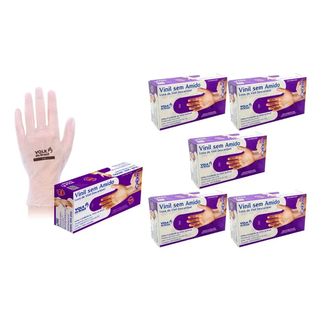 Kit 5 Caixas Luva Procedimento Vinil Descartável Sem Amido