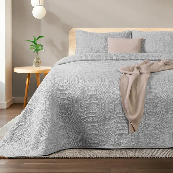 Colcha Edredón Ligero Matrimonial Dreamlab Hipoalergénico Color Gris Diseño Moneda Incluye 2 Fundas de Almohadas