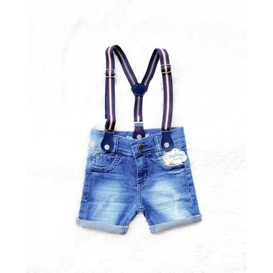 Bermuda Jeans Infantil Menino + Suspensório + Gravata