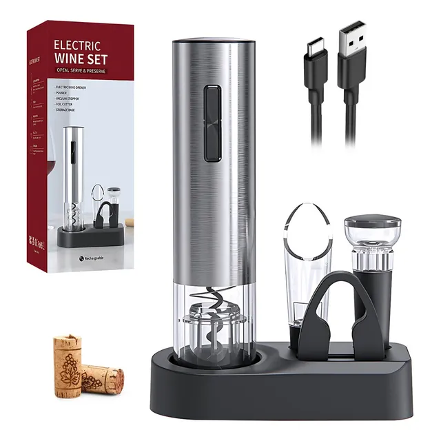 Destapador Vino Saca Corcho Electrico Recargable Set 5 Pzs