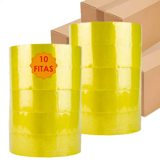 Kit 10 Fita Larga Transparente 500m Embalar Caixa Atacado