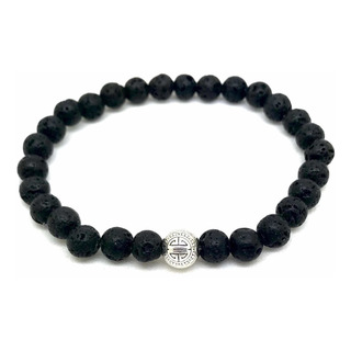 Pulseira Masculina Pedra Preta Vulcão 6 Mm Banho Prata 952 Pulseira Masculina Pedra Preta Vulcão 6 Mm Banho Prata 952