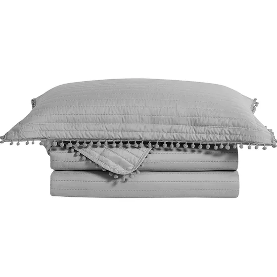 Colcha Pompom Solteiro Cinza 160x230 Camesa