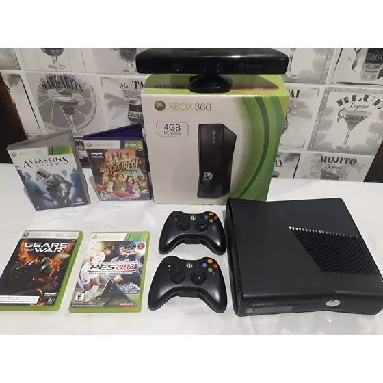 Vídeo Game Xbox 360 Com 2 Controles, Kinect + 4 Jogos Aleatórios, Funcionando Perfeitamente