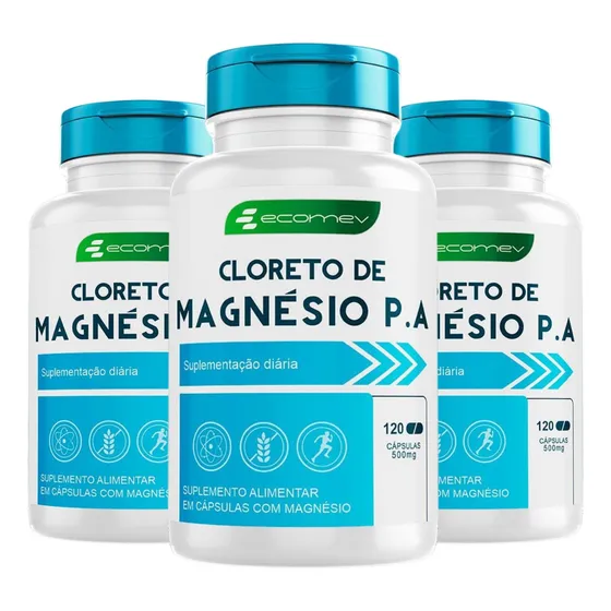 3 Cloreto De Magnesio P.a 500mg Puro Importado 360cáp Ecomev