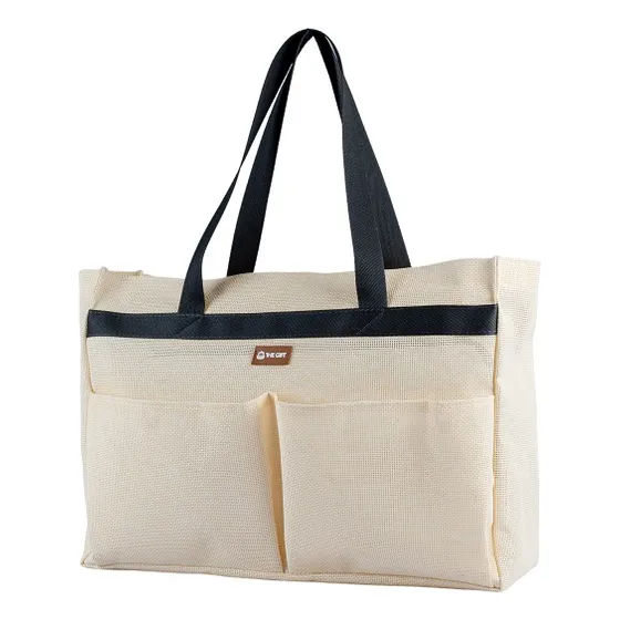 Bolsa De Praia Tela 100% Pvc 31x46x14cm Bolsa Para Piscina Cor Creme Correia De Ombro Preto The Gift.Bolsas 