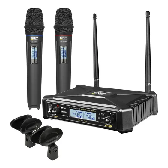 Set X2 Micrófonos Inalámbricos SKP UHF 600 Pro 300 Canales Color Negro