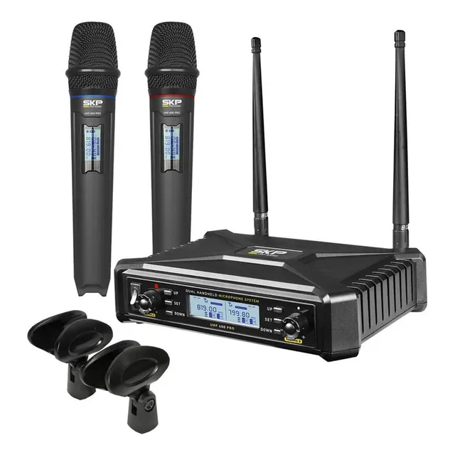 Set X2 Micrófonos Inalámbricos SKP UHF 600 Pro 300 Canales Color Negro
