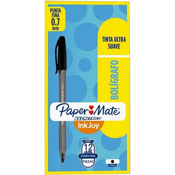 12 Plumas Bolígrafo Kilométrico Inkjoy P.fino Color Tinta Negro Exterior
