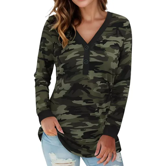 Blusa Túnica De Manga Larga Con Escote En V Y Estampado Xl
