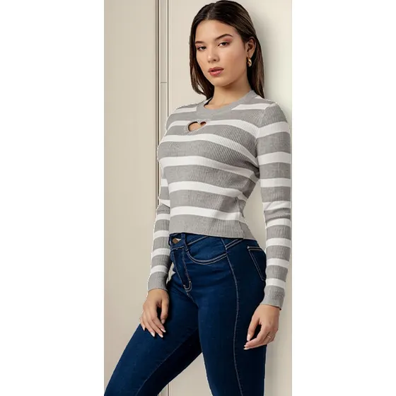 Chompa Casual Corazón De Cashemira Color Gris