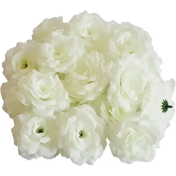 50 Cabezas Flores Artificiales Decorativas Sin Tallo,blanco