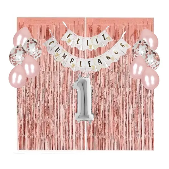 Kit Decoración Cumpleaños - Mi Primer Añito - Rosa Nena