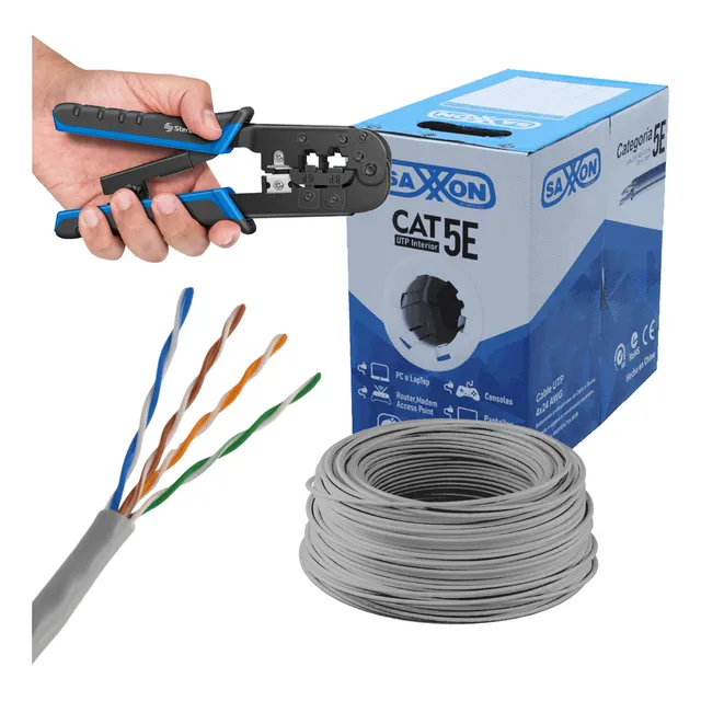 Cable De Red Utp Cat5e Gris Interior 305m + Pinza Ponchadora