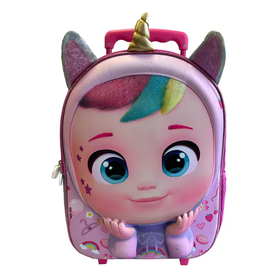 Mochila 3d Con Ruedas Niñas Cry Babies Dreamy Bebe Llorones Color Rosa chicle