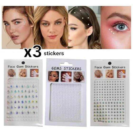 Stickers Adhesivos Perlas Gema Swarovski Maquillaje Cabello