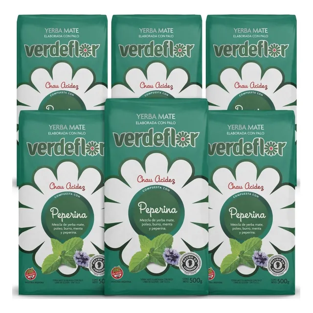 Yerba Mate Verdeflor Peperina Pack X12 Unidades De 500g