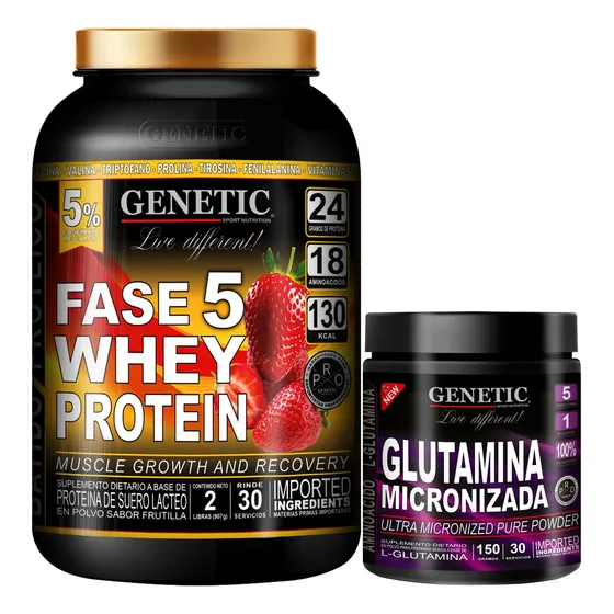 Fuerza Energía Whey Protein 1k Glutamina Micronizada Genetic