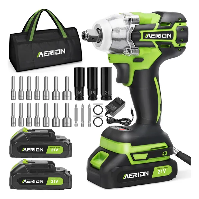 Llave De Impacto Pistola Taladro Eléctrica Inalámbrica 2 pila Verde MER+BS+01 MERION