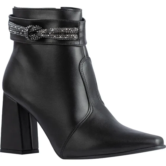 Bota Feminina Strass Bico Fino Salto Alto Grosso Confortável