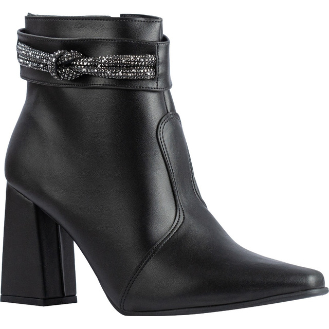 Bota Feminina Strass Bico Fino Salto Alto Grosso Confortável Bota Feminina Strass Bico Fino Salto Alto Grosso Confortável