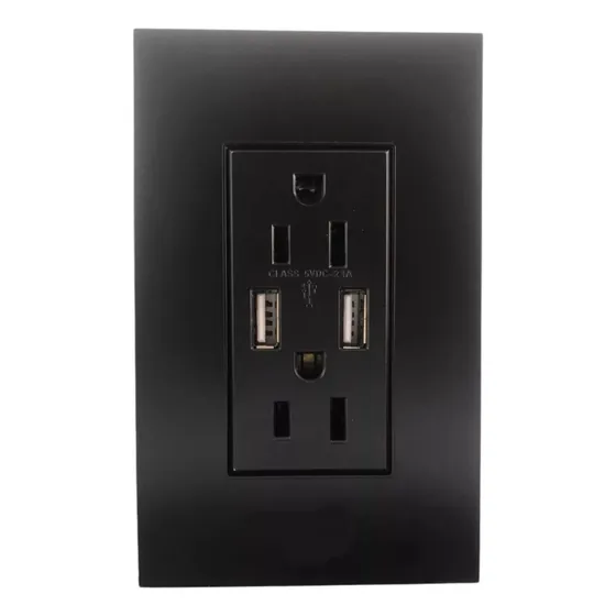 Toma Doble Usb Doble Negra X 4 Unidades