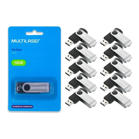 Kit Com 10 Pen Drive Multilaser Twist Pd588 16gb 2.0 Atacado