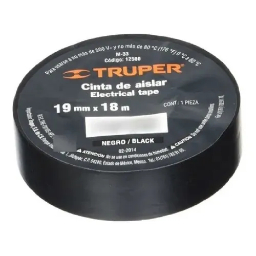 Cinta Aisladora Color Negra 18x19mm Truper 12500 Color Negro Liso