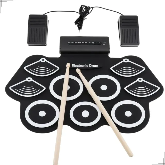 Bateria Eletrônica Roll Up Portátil Com Fonte Kit Completo