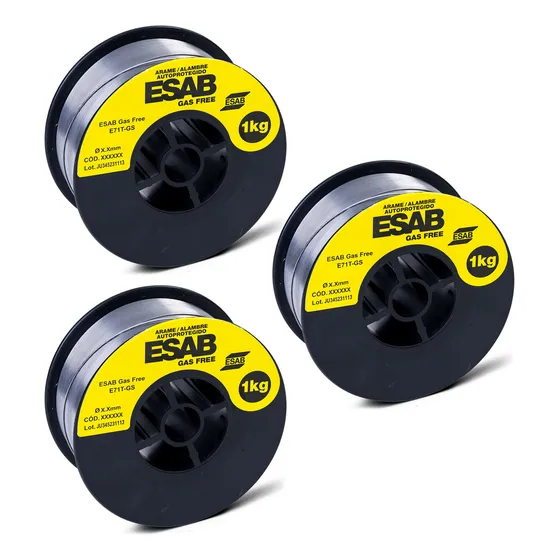Arame Solda Mig Uso Sem Gás 0,8mm 1kg Kit 3un Esab Gas Free