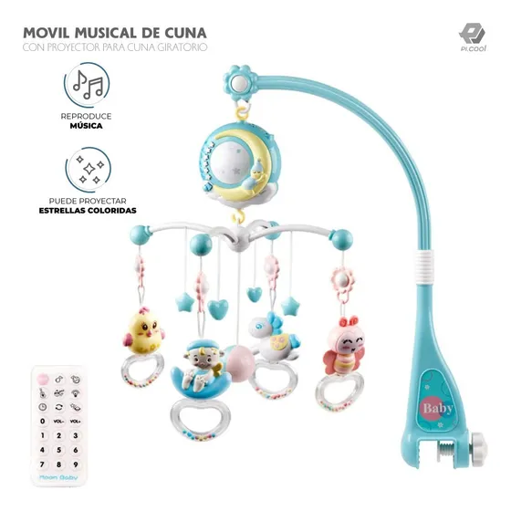 Movil Musical Cuna Bebe Con Proyector Para Cuna Giratorio Color Azul