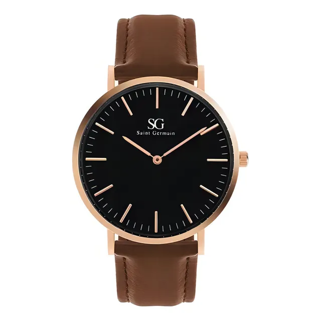 Relógio Minimalista De Couro Bronx Black Rosé Gold 40mm Cor Da Correia Marrom Cor Do Fundo Preto Relógio Minimalista De Couro Bronx Black Rosé Gold 40mm Cor Da Correia Marrom Cor Do Fundo Preto