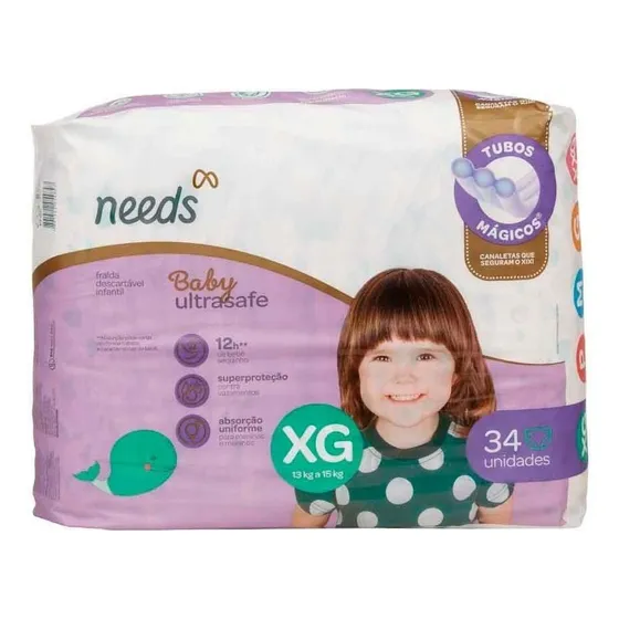 Fralda Descartável Needs Baby Ultrasafe Tamanho Xg Com 34 Un
