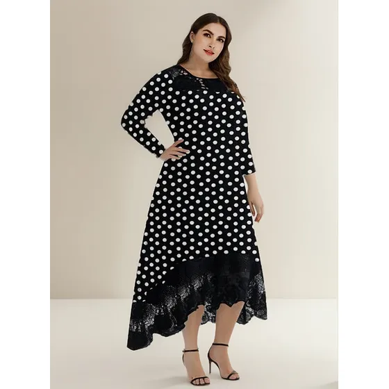 Vestido De Lunares Con Encaje 5xl Modelo Plus Size