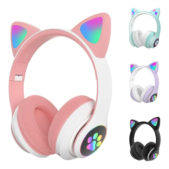Fone De Ouvido Gatinho Bluetooth Sem Fio Luz Led Bt Infantil